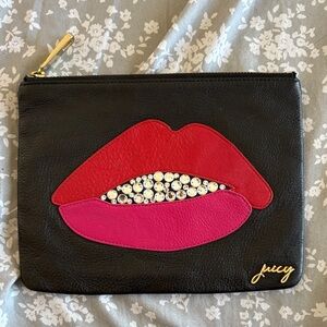 Juicy Couture Black Clutch with Vibrant Lip Design